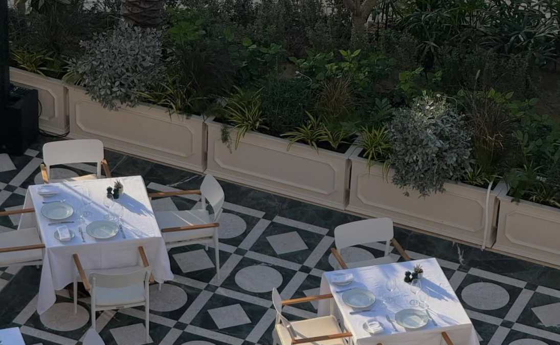 Decorative planters lining the Jou Jou dining terrace at Four Seasons Resort Jumeirah Beach