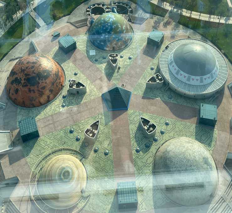 Planet-themed GRP domes at Zabeel Park with restored scenic paintwork